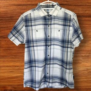 Kuhl White and Blue Plaid Short Sleeve Button Down Shirt. Sz. S